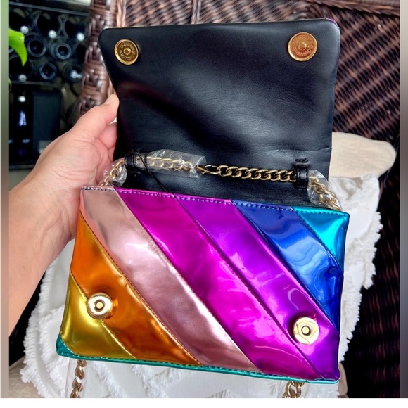 KURT GEIGER Liquid Metallic Patent RAINBOW Crossbody Clutch LARGE EAGLE HEAD - Picture 11 of 16